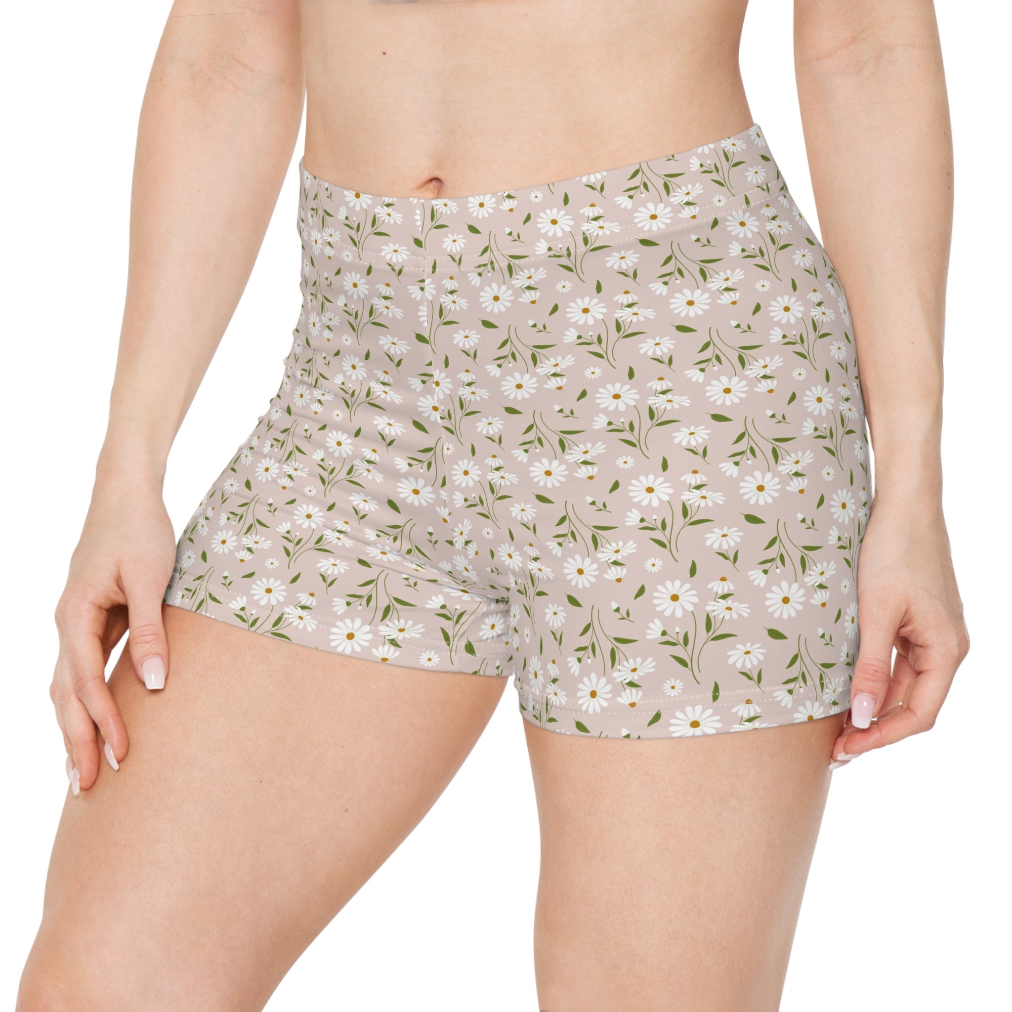Floral Daisy Print Women's Shorts — Pink All-Over-Print Lounge Shorts