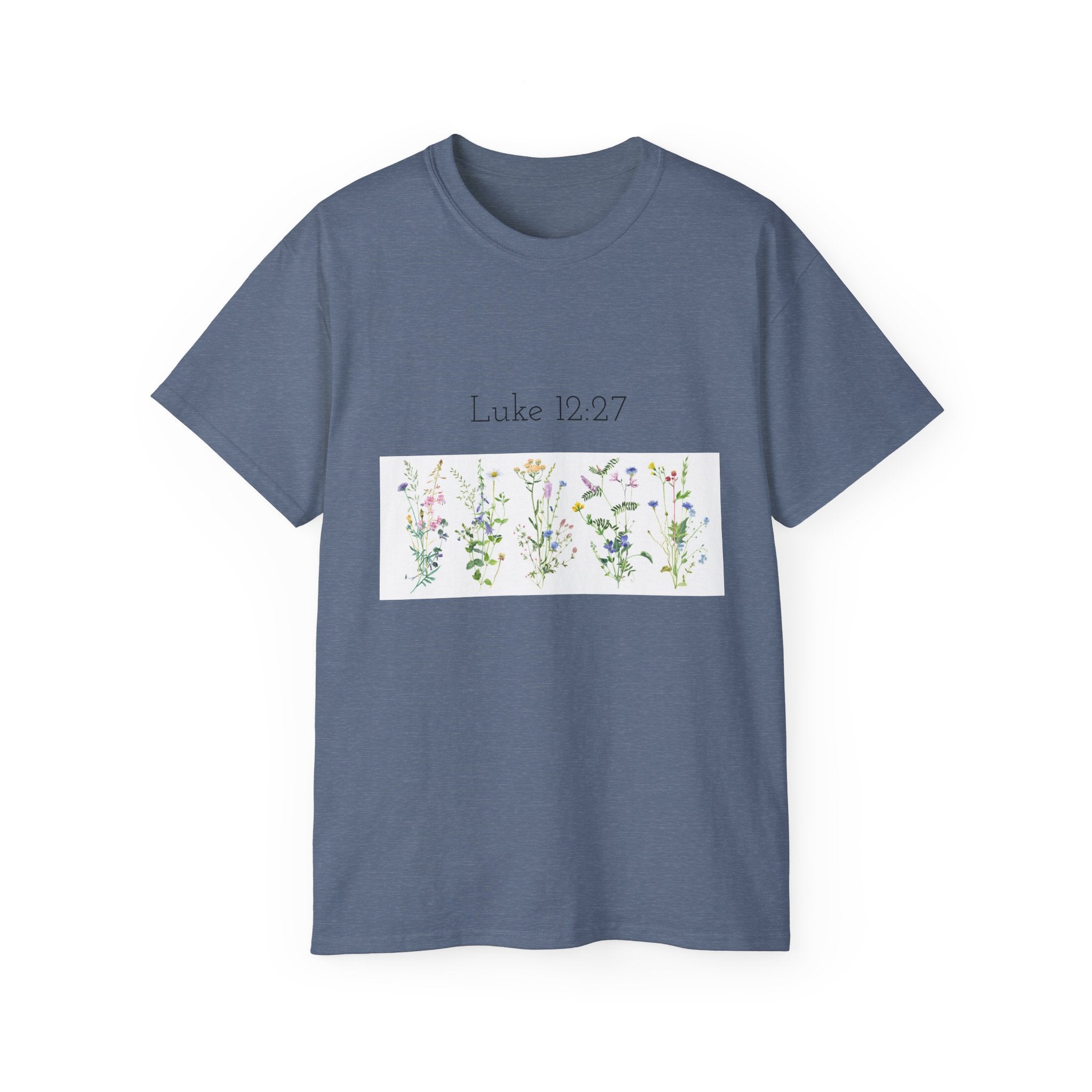 Christian Floral T‑Shirt — Luke 12:27 Scripture Tee