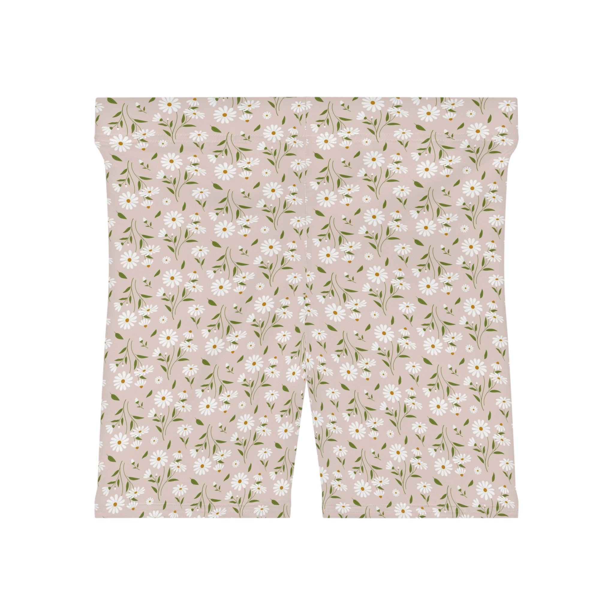 Floral Daisy Print Biker Shorts — Pastel Pink Women's Activewear
