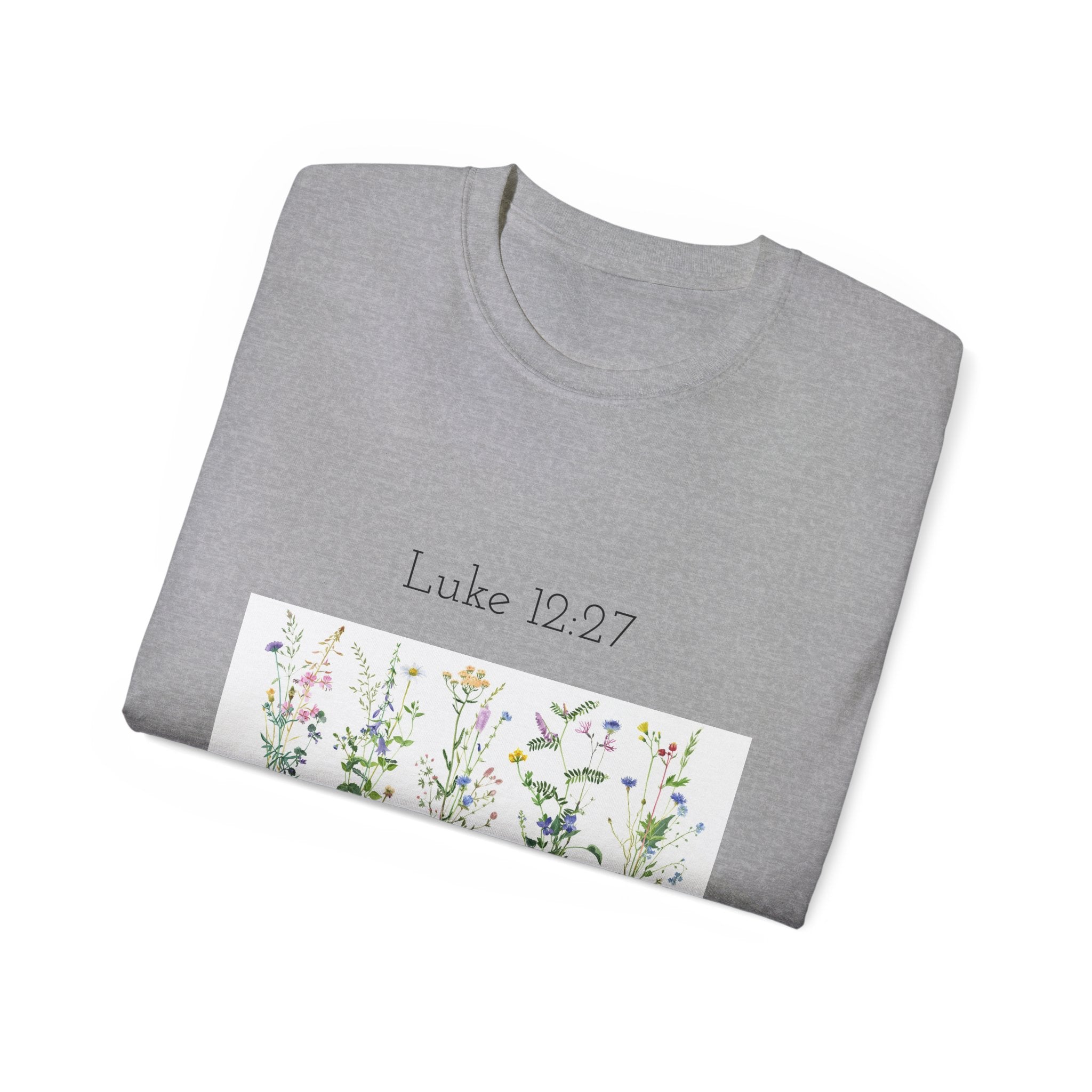 Christian Floral T‑Shirt — Luke 12:27 Scripture Tee