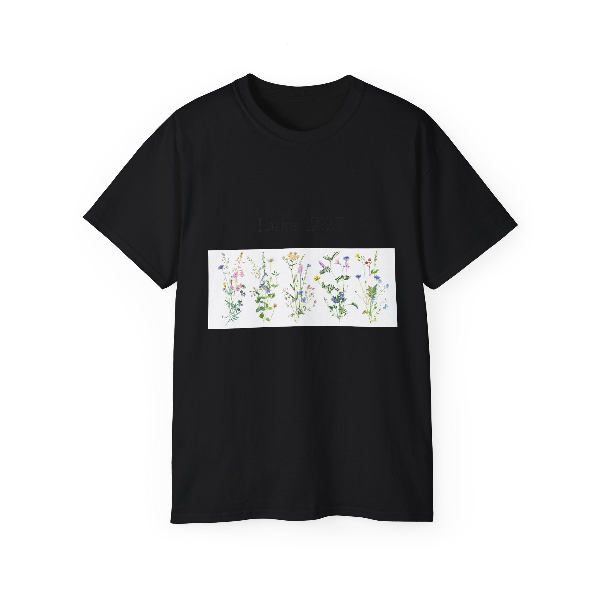 Christian Floral T‑Shirt — Luke 12:27 Scripture Tee