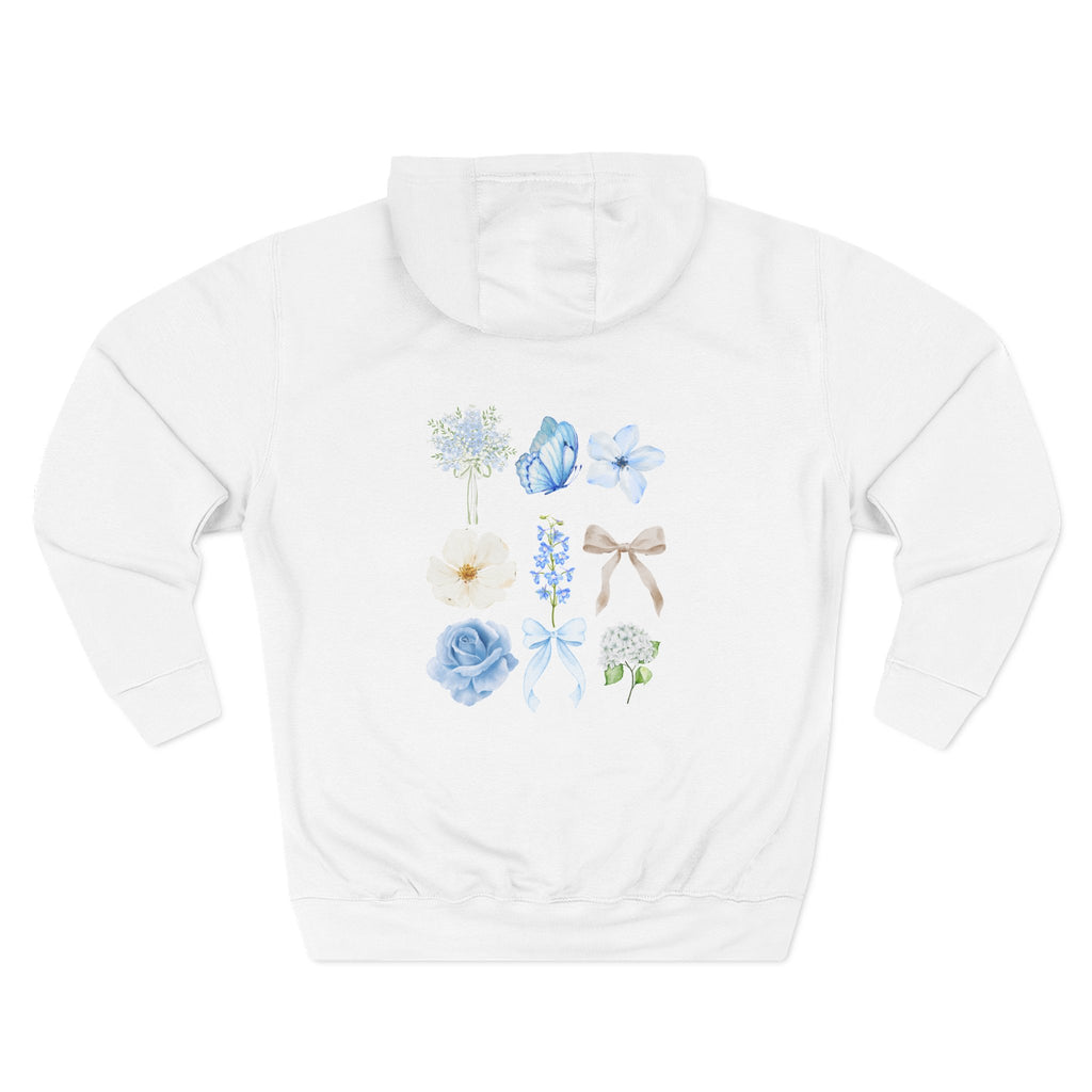 Juniper Floral Hoodie — Blue Botanical Three-Panel Fleece Sweatshirt