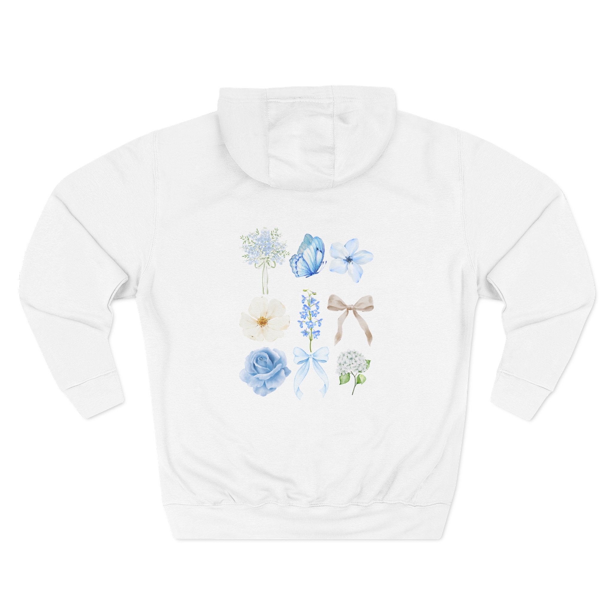 Juniper Floral Hoodie — Blue Botanical Three-Panel Fleece Sweatshirt