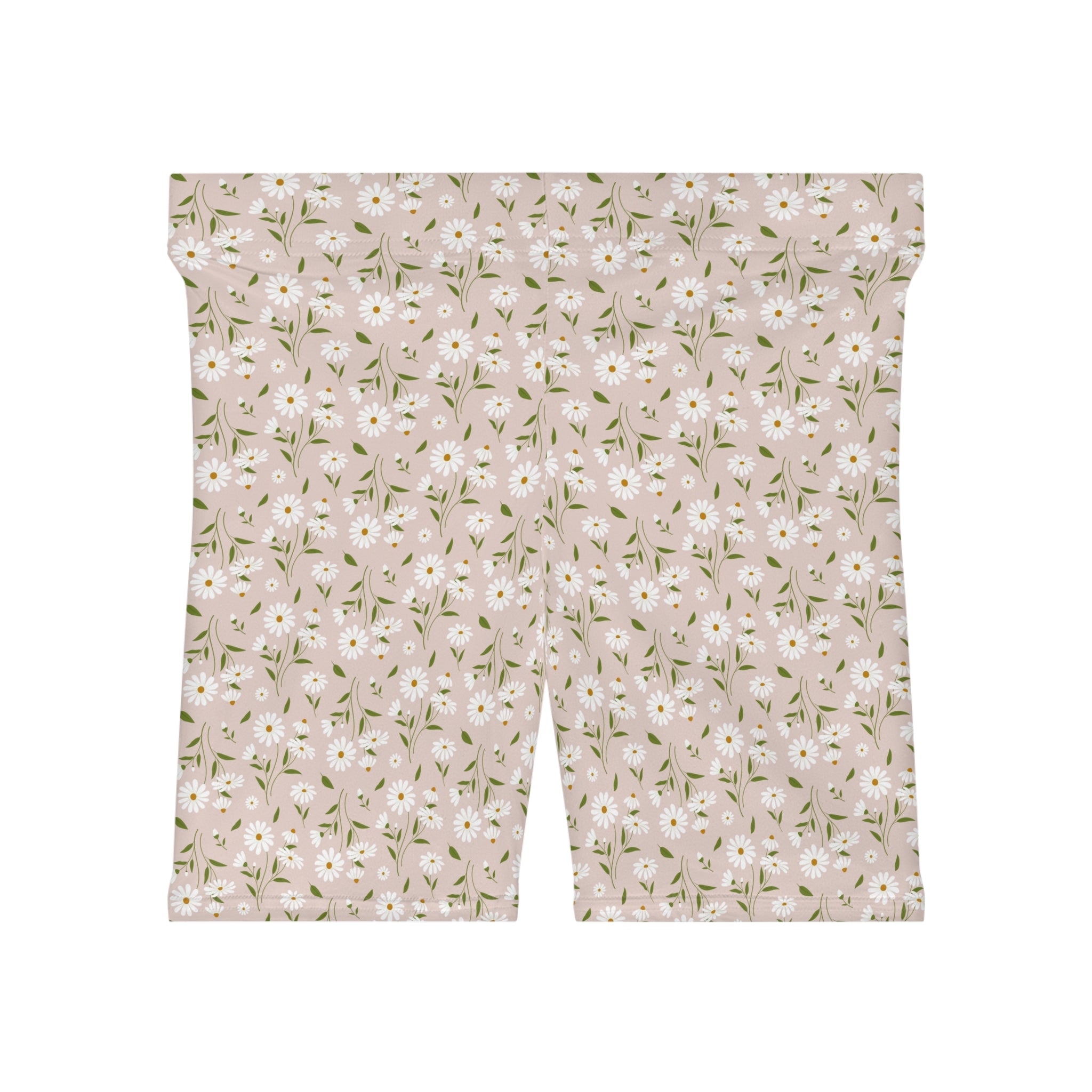 Floral Daisy Print Biker Shorts — Pastel Pink Women's Activewear