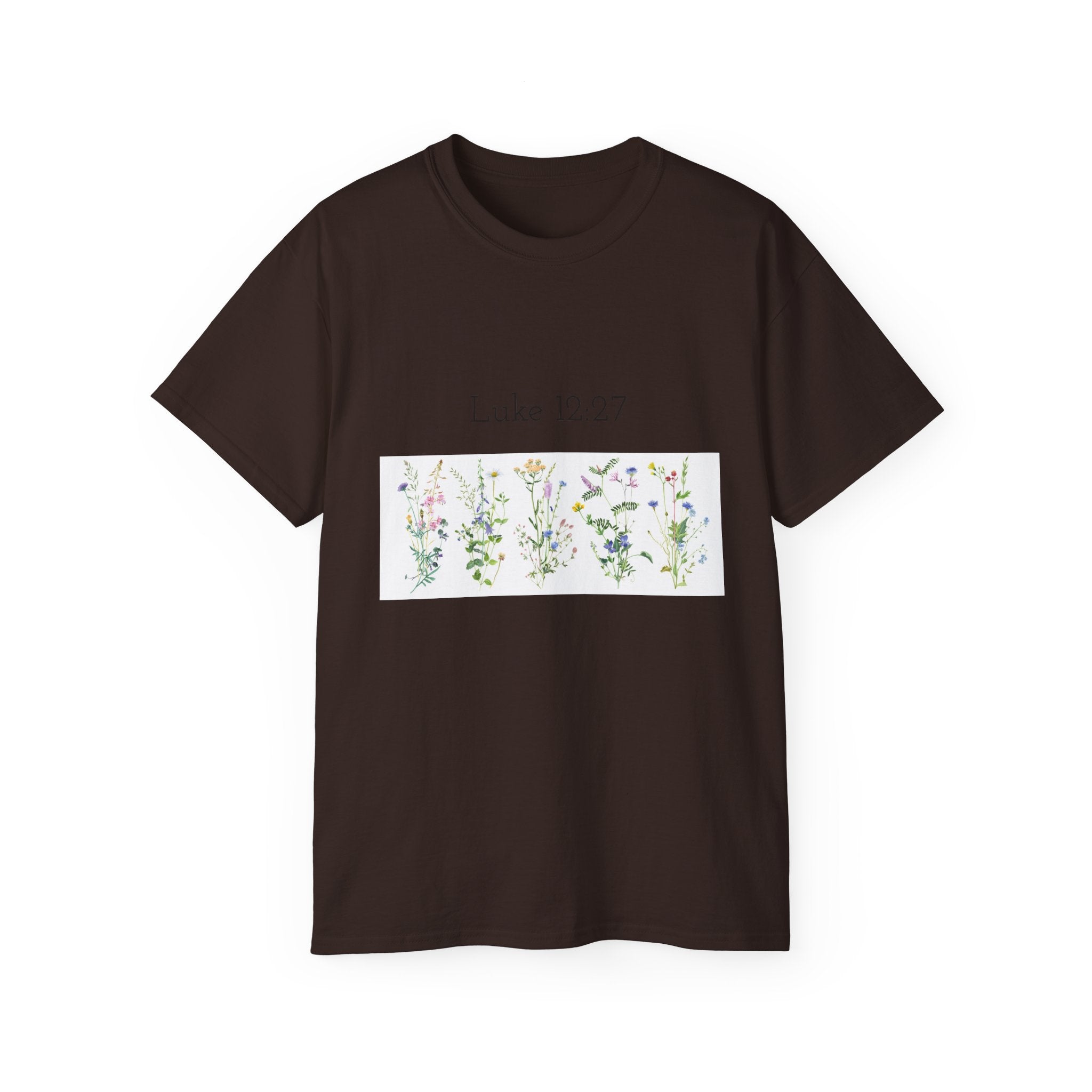 Christian Floral T‑Shirt — Luke 12:27 Scripture Tee