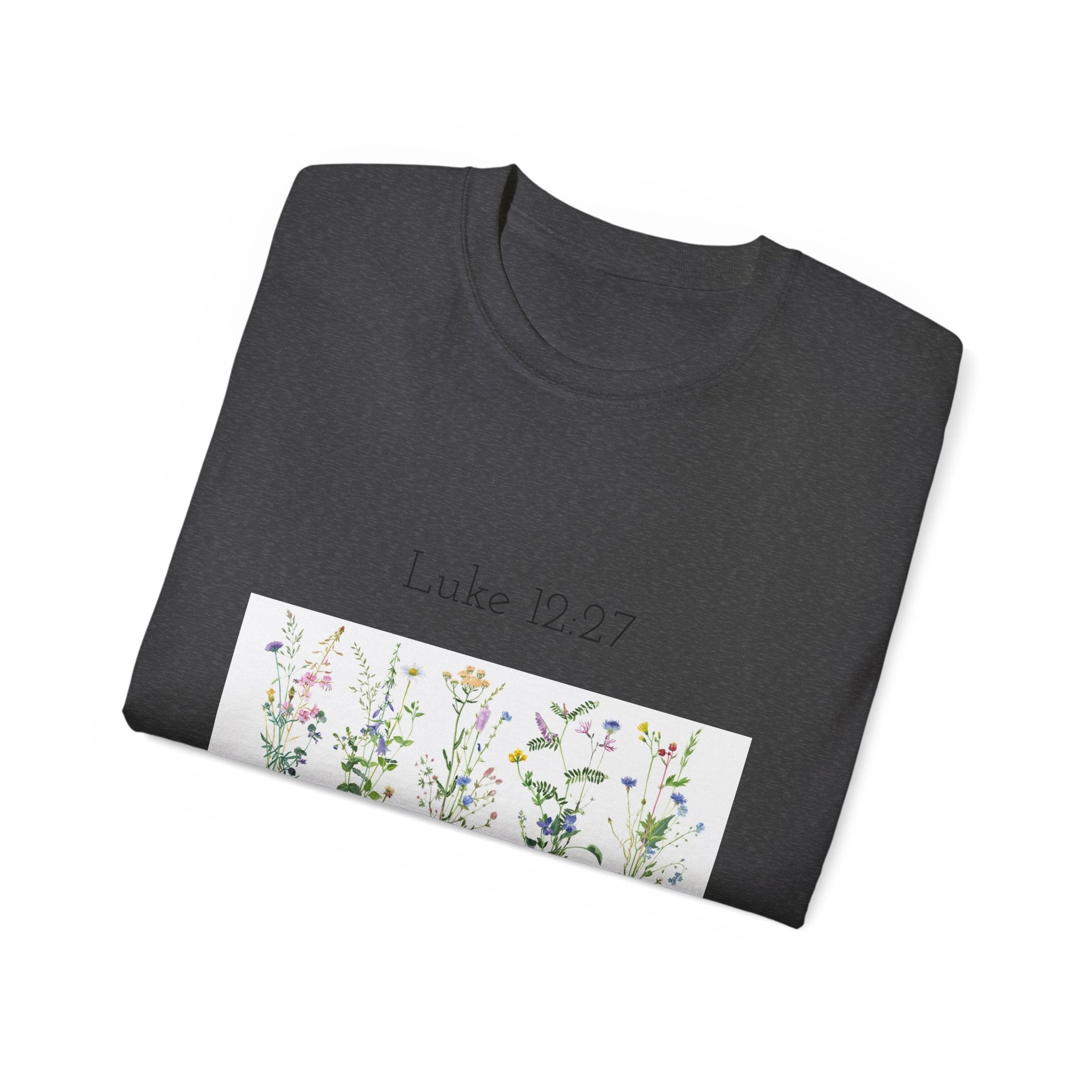 Christian Floral T‑Shirt — Luke 12:27 Scripture Tee