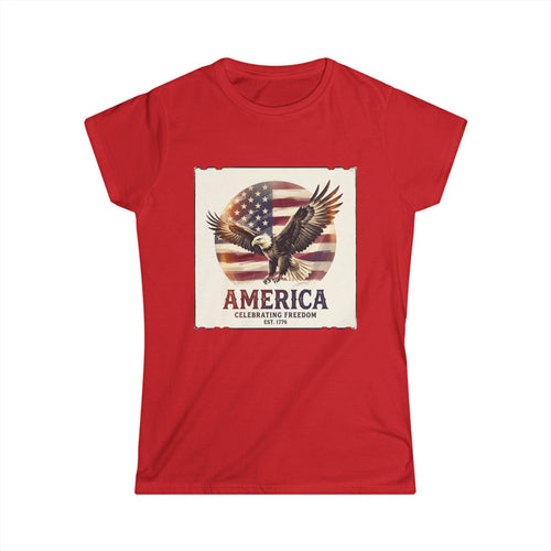 America Eagle T-Shirt — 'America Celebrating Freedom' Patriotic Women's Tee