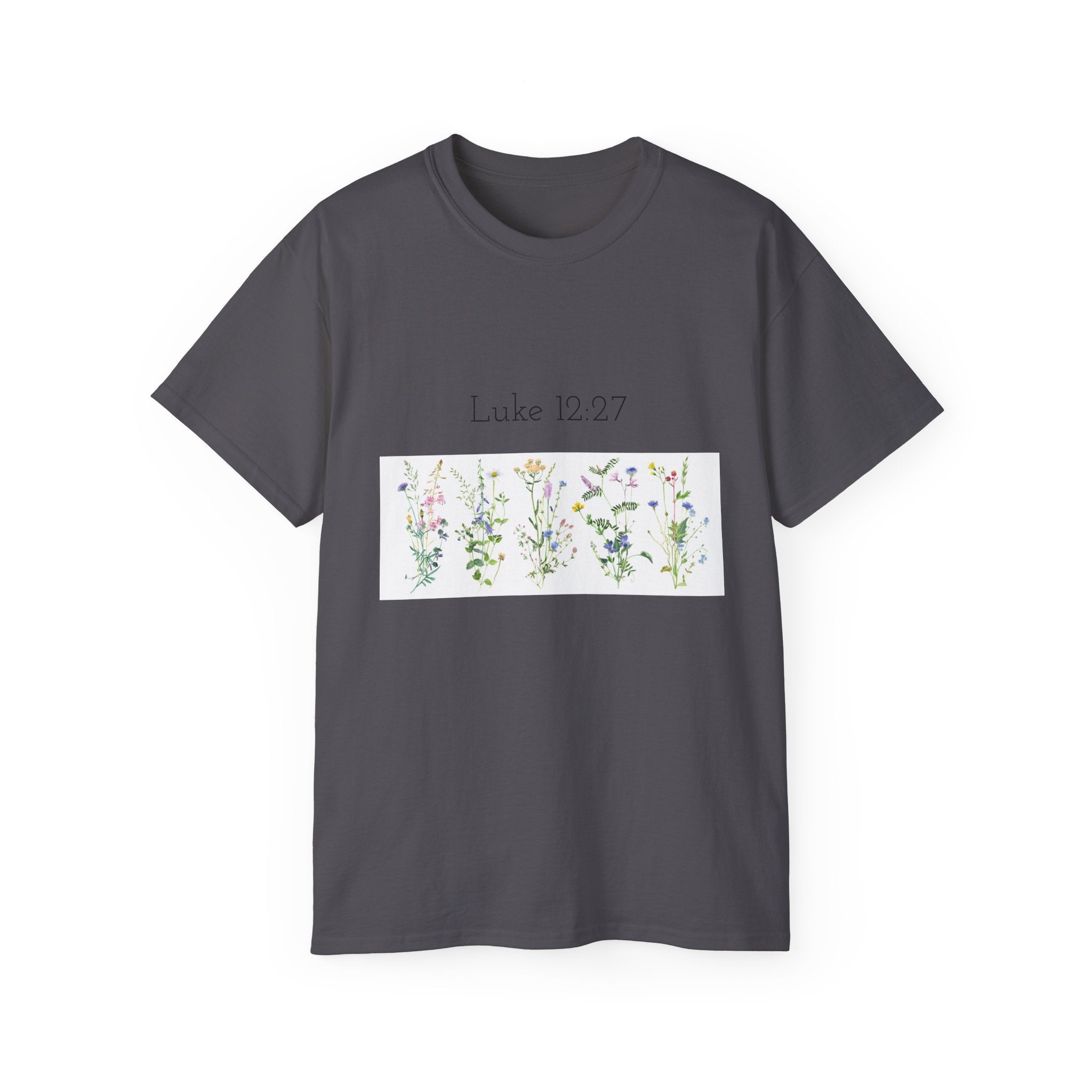 Christian Floral T‑Shirt — Luke 12:27 Scripture Tee