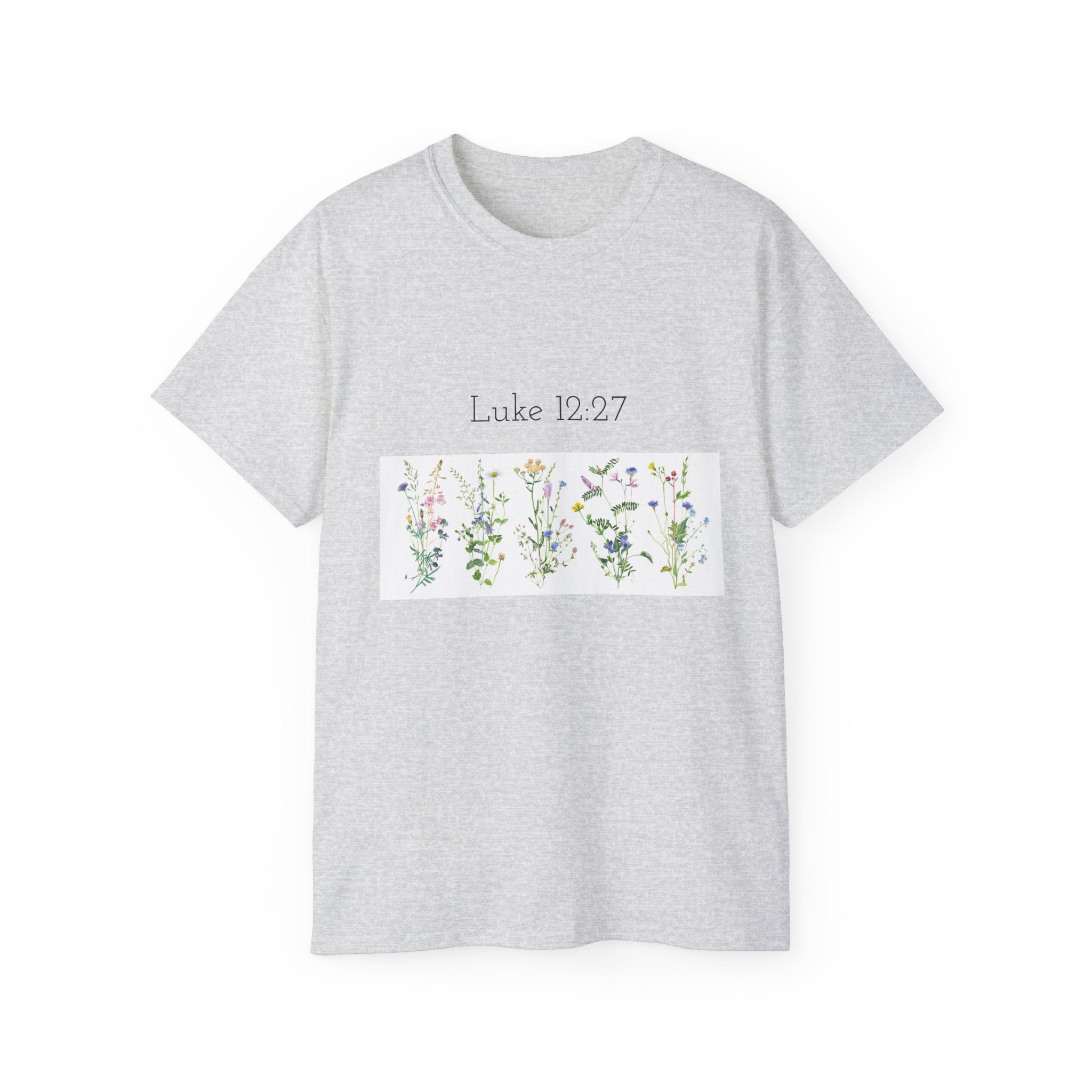 Christian Floral T‑Shirt — Luke 12:27 Scripture Tee