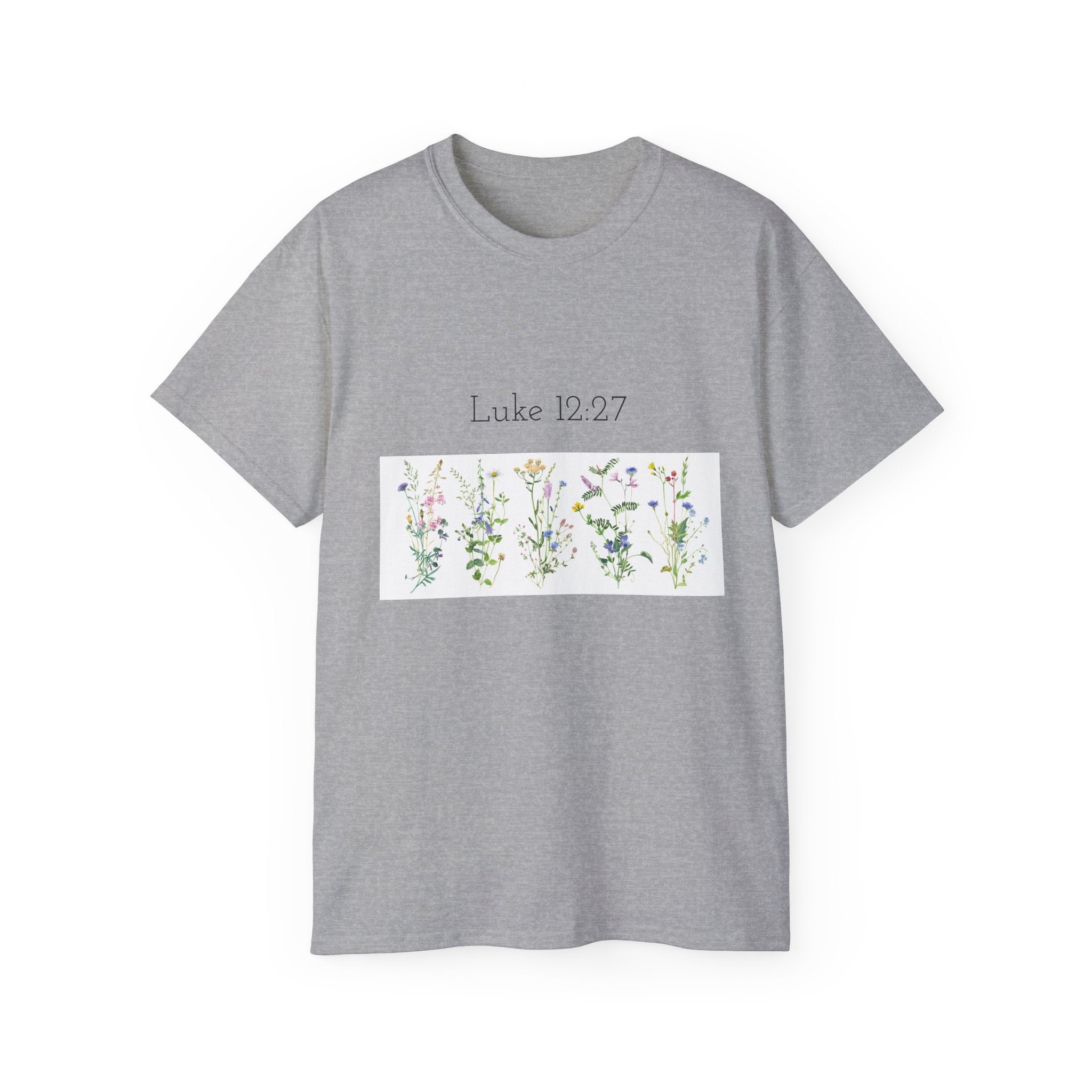 Christian Floral T‑Shirt — Luke 12:27 Scripture Tee