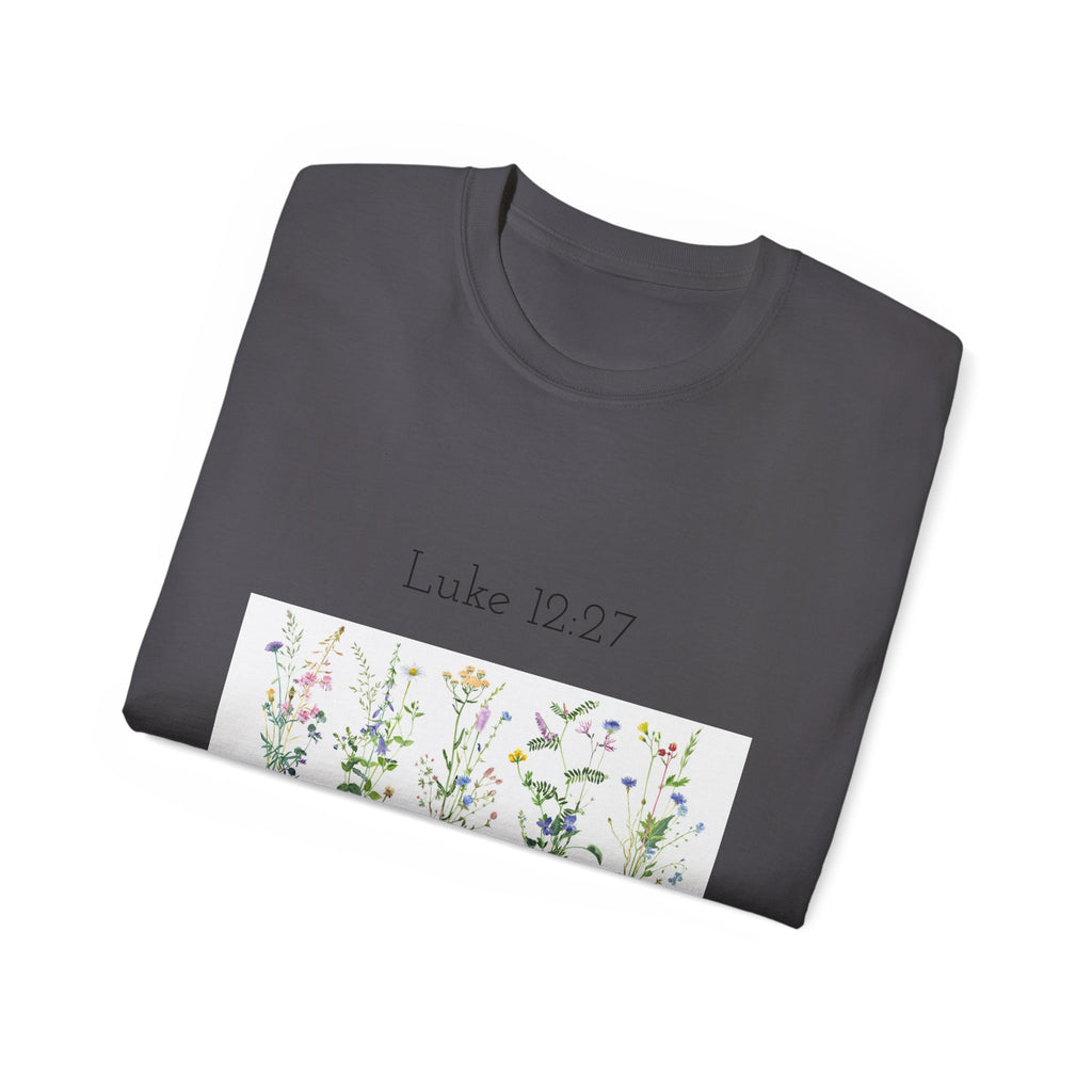 Christian Floral T‑Shirt — Luke 12:27 Scripture Tee