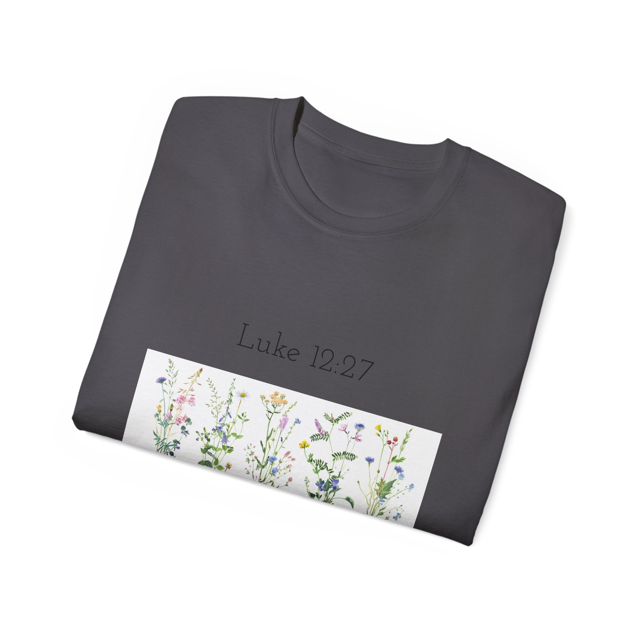 Christian Floral T‑Shirt — Luke 12:27 Scripture Tee