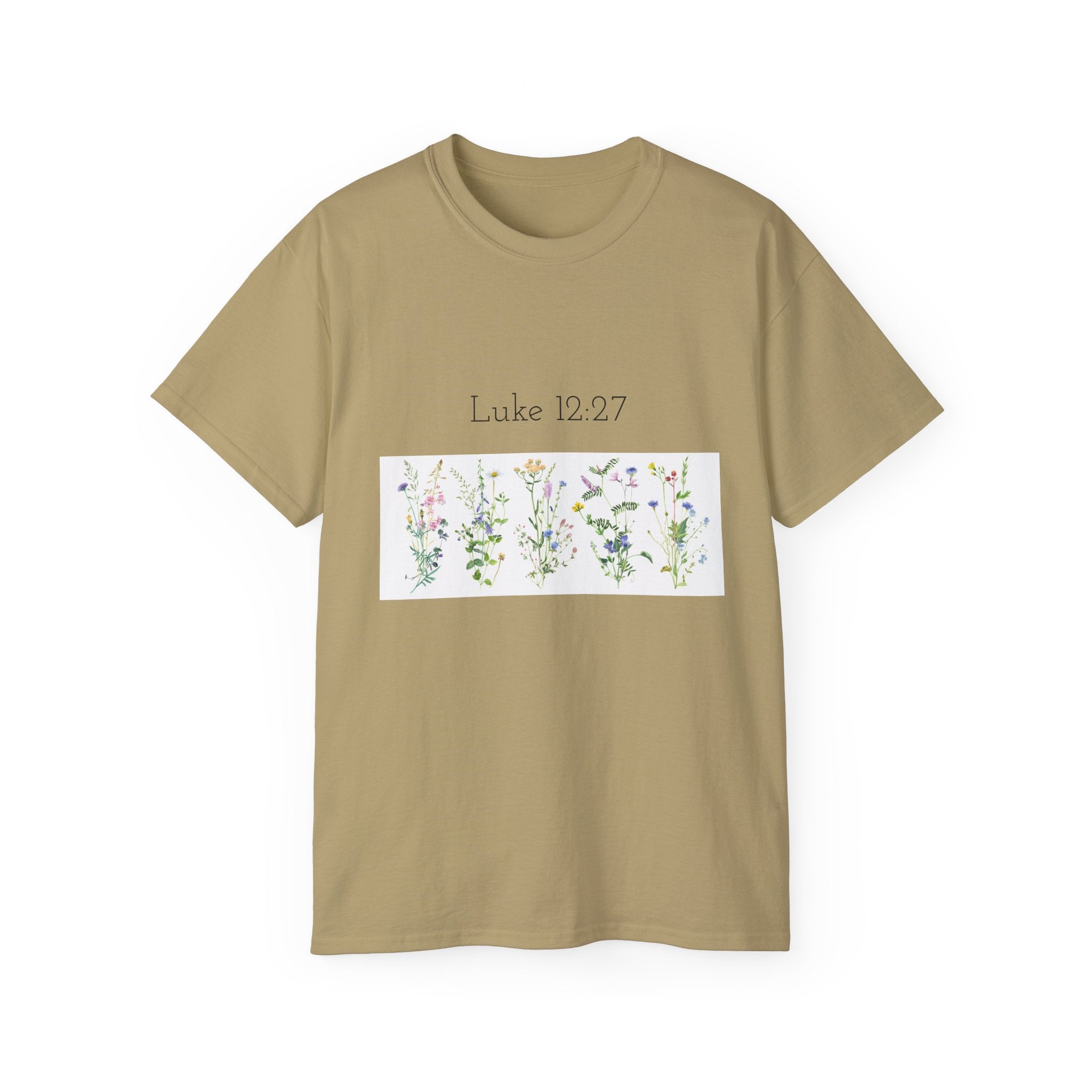 Christian Floral T‑Shirt — Luke 12:27 Scripture Tee
