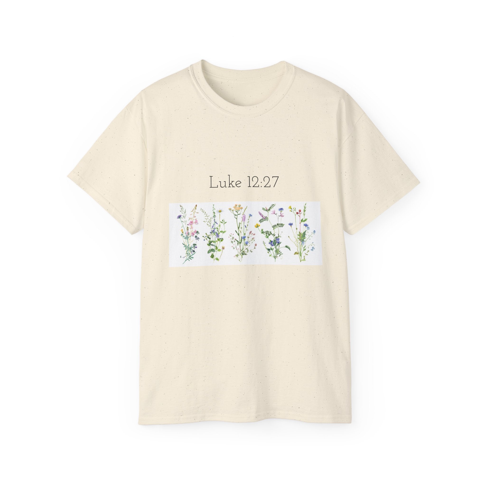 Christian Floral T‑Shirt — Luke 12:27 Scripture Tee