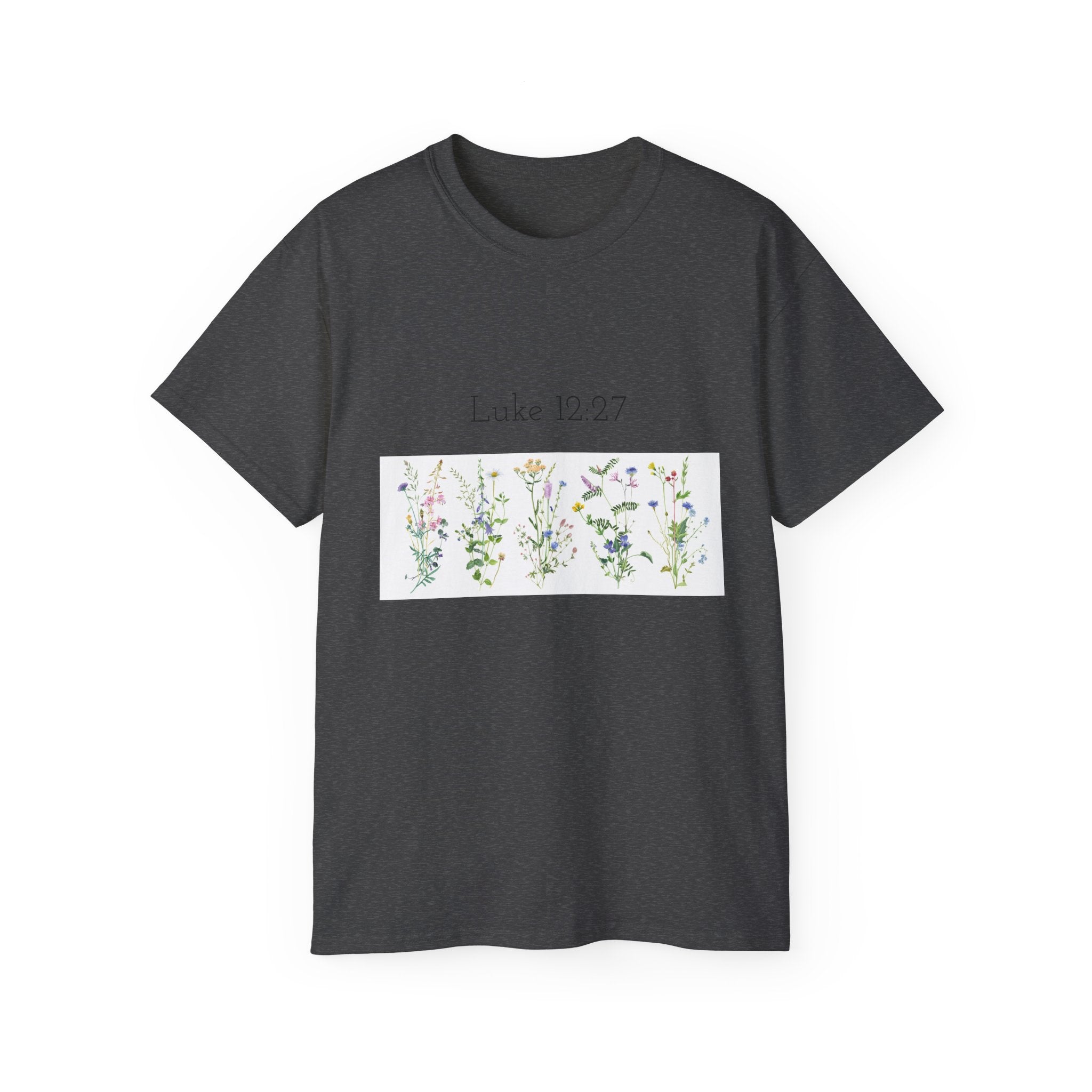 Christian Floral T‑Shirt — Luke 12:27 Scripture Tee